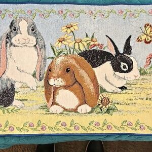 Parade of Bunnies Tapestry Table Runner 79" long with Tassels